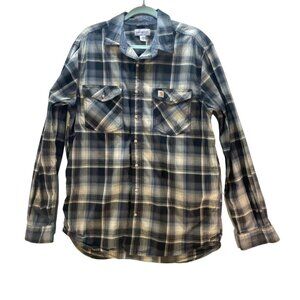 Carhartt mens large Flannel Shirt Plaid Pearl Snap Button Up Long Sleeve